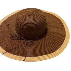Wide Brim Straw Sun Hat | Brown & Tan Beach Hat